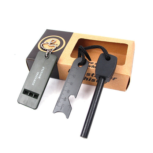5 in 1 Magnesium Fire Starter Striker Ferro Rod with Survival Whistle - 4D's T&D Inc