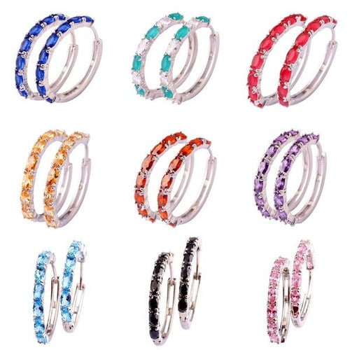 Women Oval Cut Amethyst  Gemstone Ear Clip Hoop Silver Earrings - 4D's T&D Inc