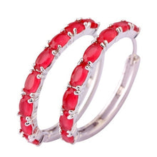 Women Oval Cut Amethyst  Gemstone Ear Clip Hoop Silver Earrings - 4D's T&D Inc