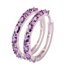 Women Oval Cut Amethyst  Gemstone Ear Clip Hoop Silver Earrings - 4D's T&D Inc