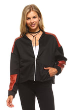 Women's Leather Patch Bomber Jacket - 4D's T&D Inc